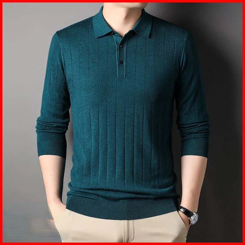 Luxury Brand Men Knitted Woolen Sweaters Long Sleeves Business Pullover Autumn Winter Coat Polo Neck Sweater Men Clothes New