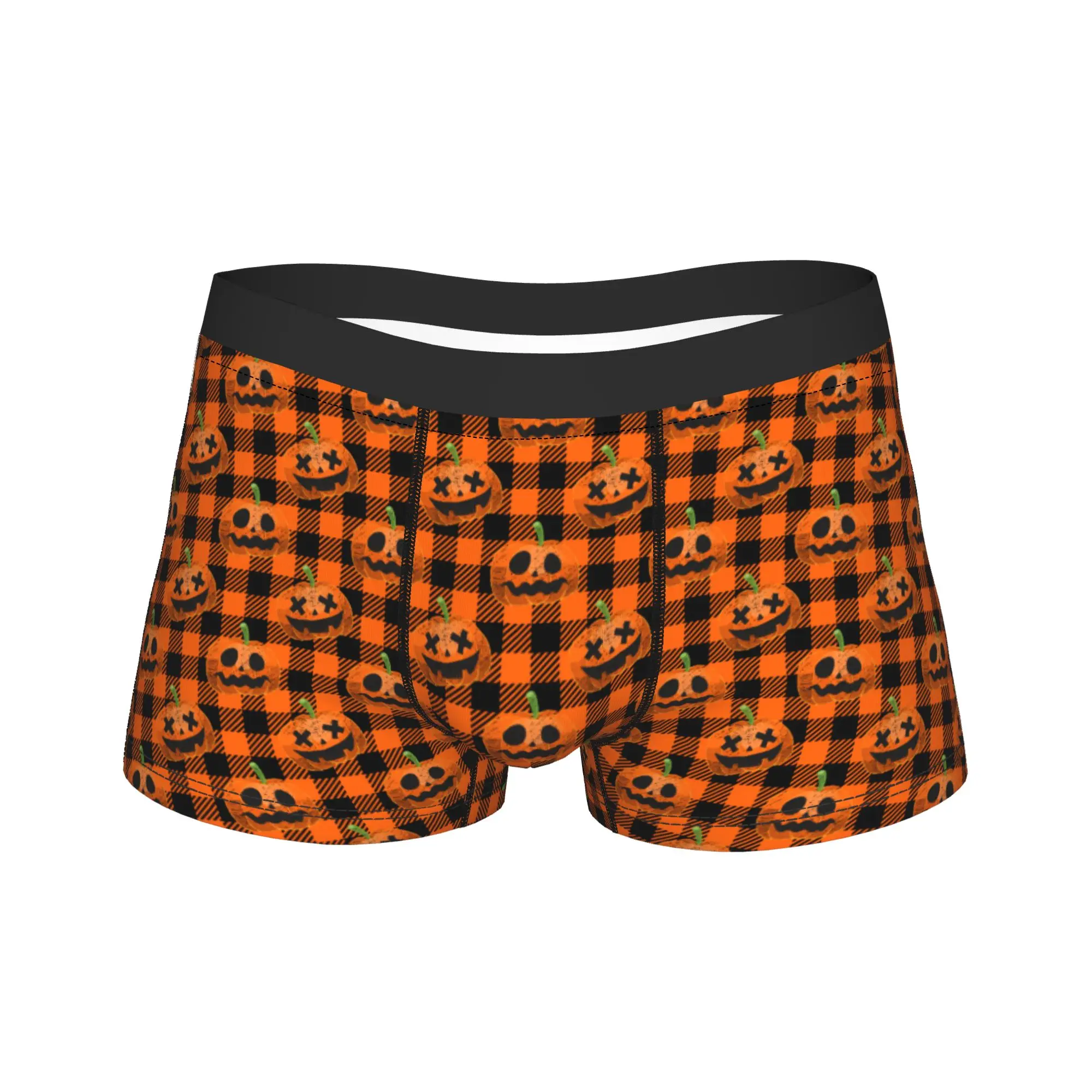 Men's Cartoon Halloween Ghost Pumpkin Long Underwear  Novelty Boxer Briefs Shorts Panties Male Breathable Underpants Plus Size