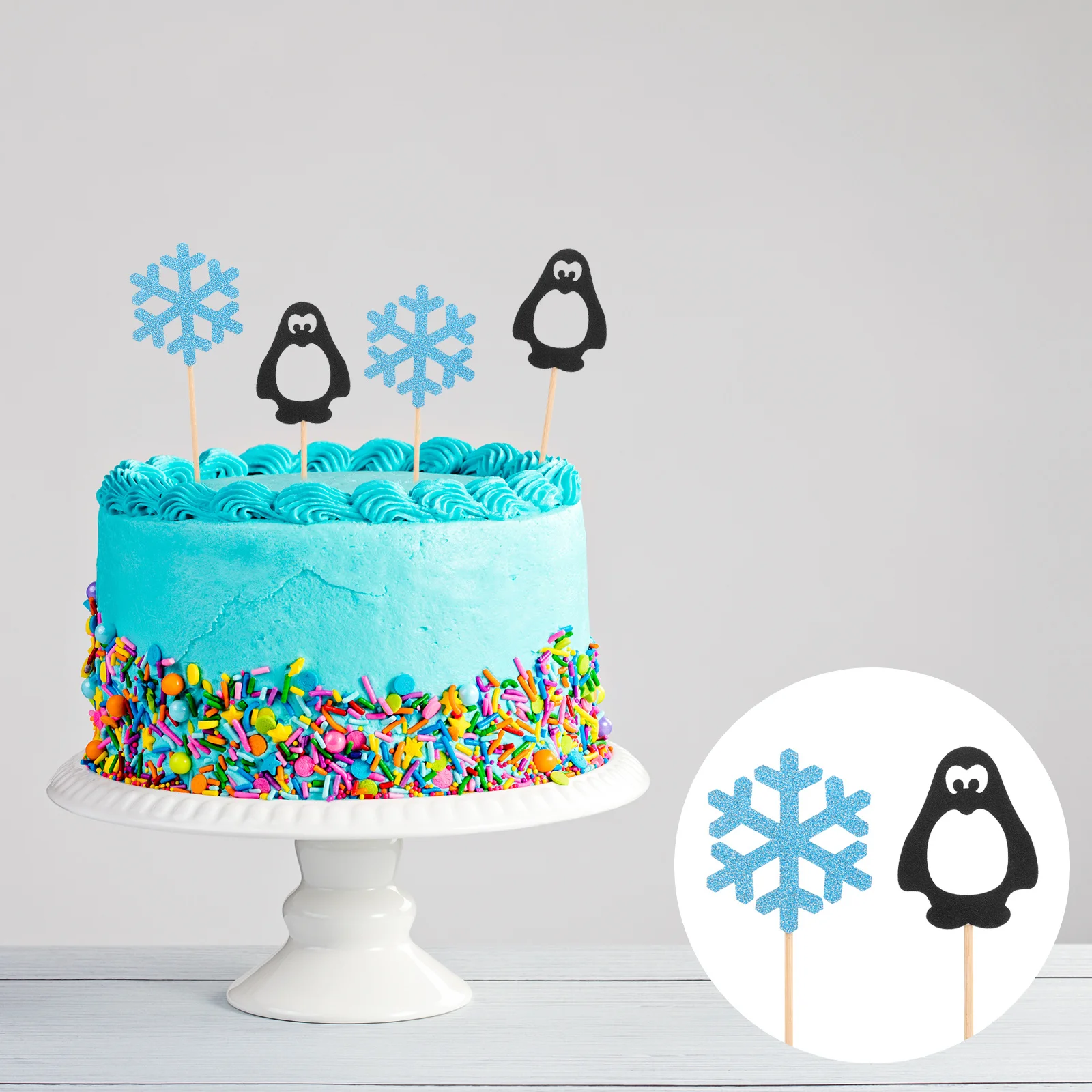 

24Pcs Penguin Snowflake Cake Toppers Adorable Food Safe Picks for Birthday Wedding Christmas Decor Cake Topper