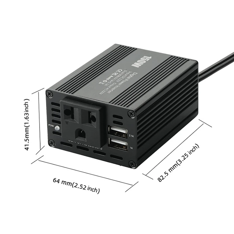 Onduleur de voiture à charge rapide, convertisseur de puissance, répartiteur, double USB, noir, prise UE, DC 12V à AC 220V, 150W