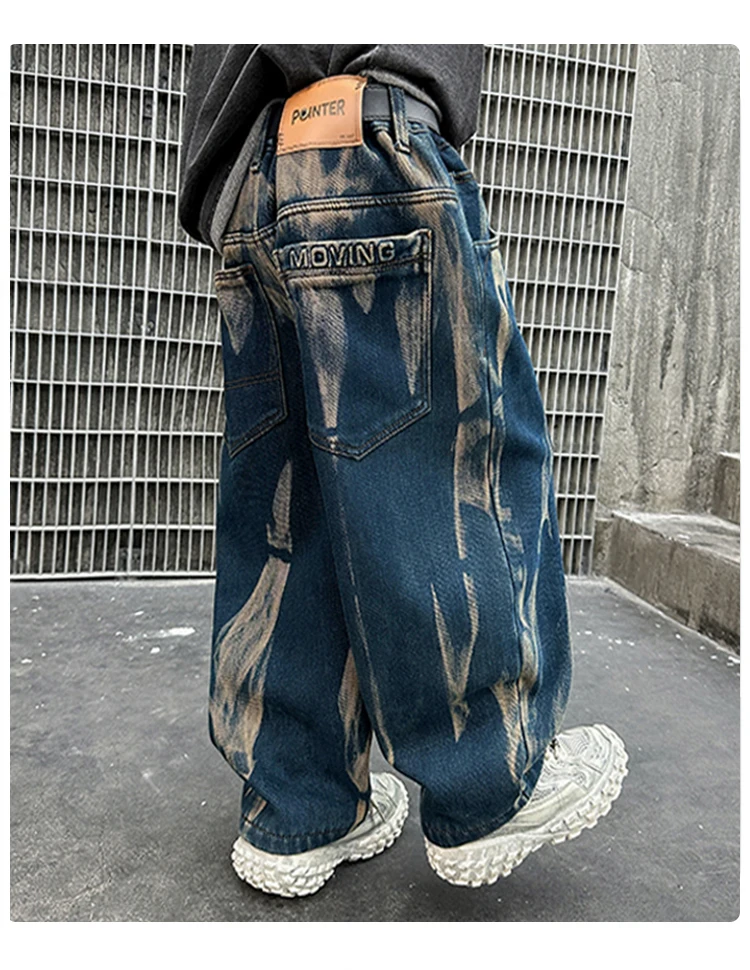 Kinder-Graffiti-Jeans für Jungen, Frühling und Herbst 2026, Neue Teenager-Jungenhosen, Lässige Weite Hosen mit Geradem Bein – Detail 6