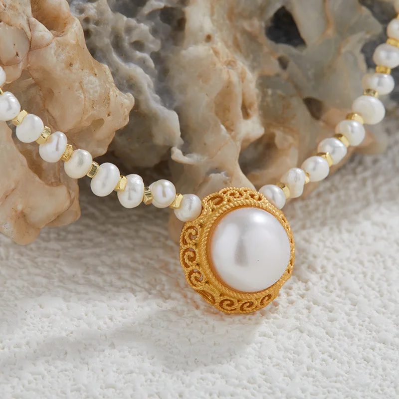 

Broken Silver Pearl Necklace for Women, Light Luxury NicheS925Pure Silver Vintage Necklace Natural Freshwater Pearl Direct from