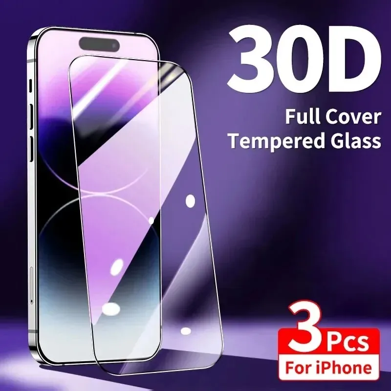 

3PCS Full Cover Tempered Glass for iPhone 16 15 14 13 12 11 Pro Max Screen Protector on iPhone 14 16 15 Plus Protective Glass