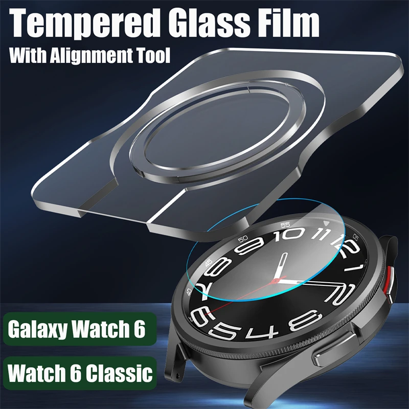 Kaca Tempered Film untuk Samsung Galaxy Watch 6 5 4 40mm 44mm/6 klasik 43 47mm mudah dipasang dengan alat pelurus pelindung layar