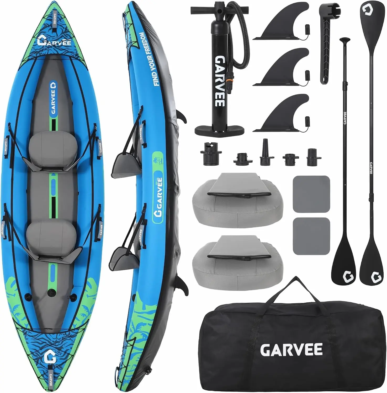 2-Person Inflatable Kayak, 12.5FT Portable Touring Kayak with 450 LBS Capacity, Drop-Stitch Floor, Paddles, Seats, Pump & Carry