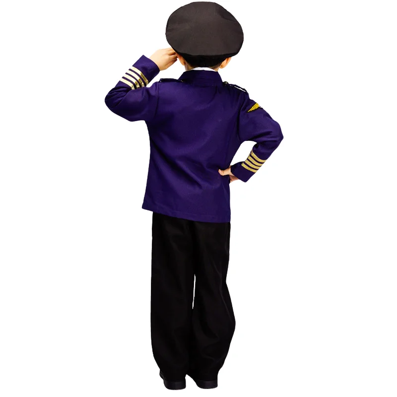 Halloween Children Aviation Pilot Cosplay Costume Holiday Party Funny Suit Boy Hat Long Sleeve Stage Performance Clothes