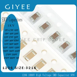 50pcs 1206 1000V 1KV High Voltage SMD Chip Ceramic Capacitor 1PF 4.7PF 10PF-100PF 120PF-180PF 220PF-680PF 1NF NPO 1000V 1KV