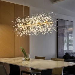 Nordic Dandelion Long Led Chandelier for Dining Room Light Fixture Snowflake Suspension Living Room Pendant Lamp Indoor Lighting