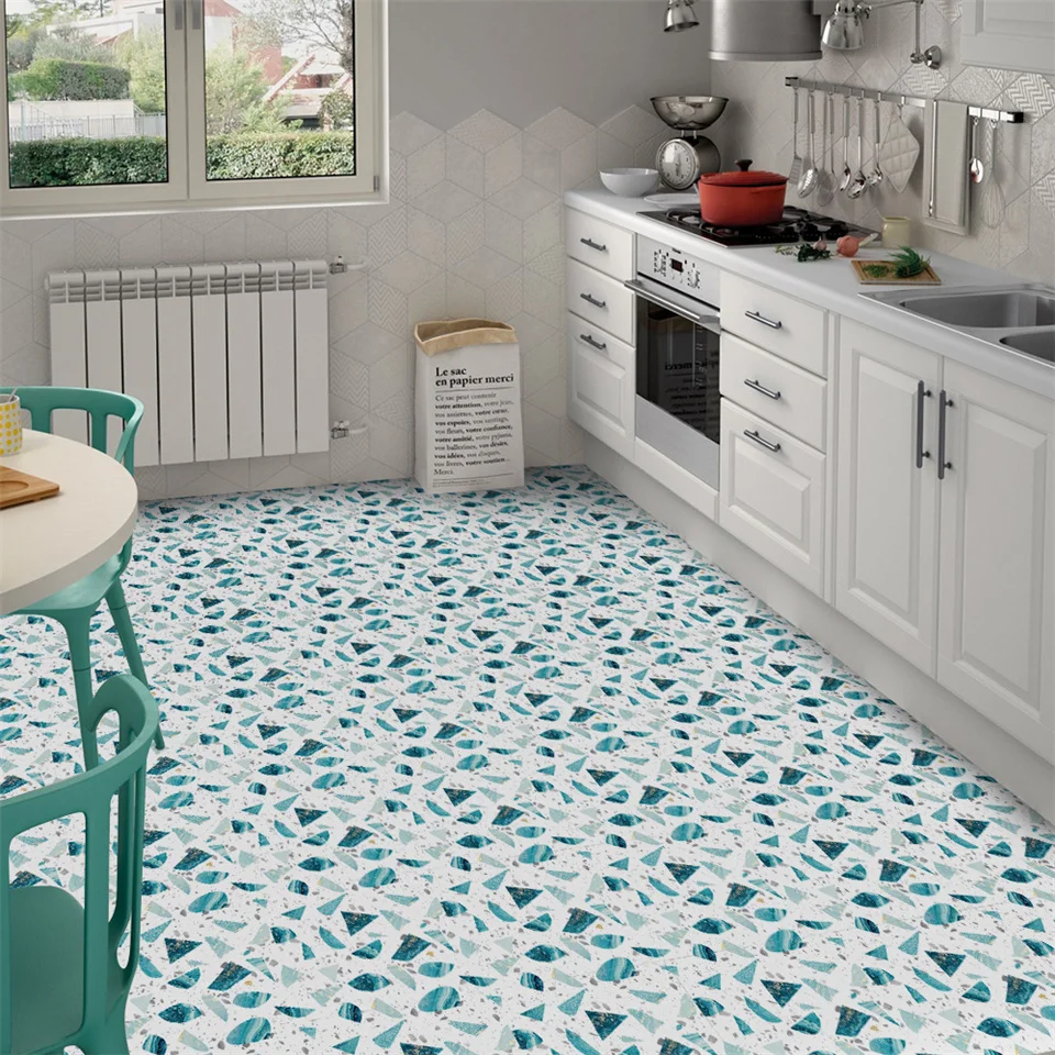 30x30cm Terrazzo Floor Tiles Sticker Self-Stick Waterproof Non-slip Wallpaper Wall Sticker For Kitchen Bathroom Decoration Decal