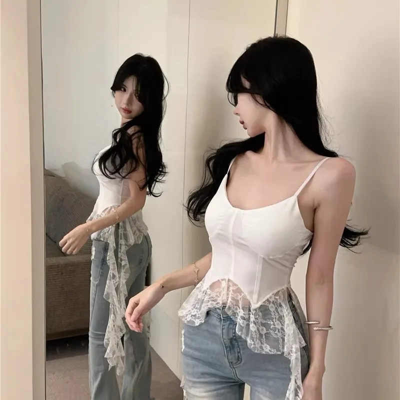 

Irregular Lace Strap Vest Women's Outerwear Summer Thai Sweet And Spicy Girl One-oulder Fibone Tube Top Beautiful