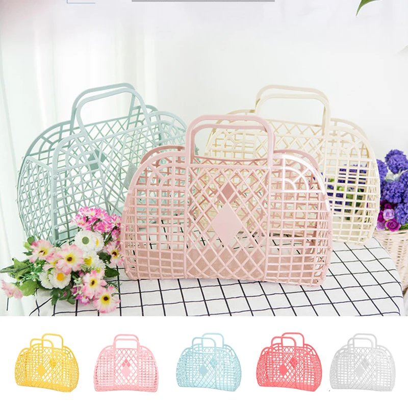 Bathroom Storage Baske Household Folding Sundries Storage Baskets Woman Makeups Jelly Bag Vegetable Basket Hollow Jelly Bag Girl