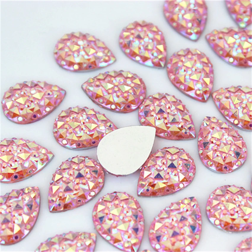 Micui 100PCS 10*14mm AB Color Drop Resin Rhinestones Crystal Flatback Beads Scrapbooking Crafts Clothing Accessories MC610