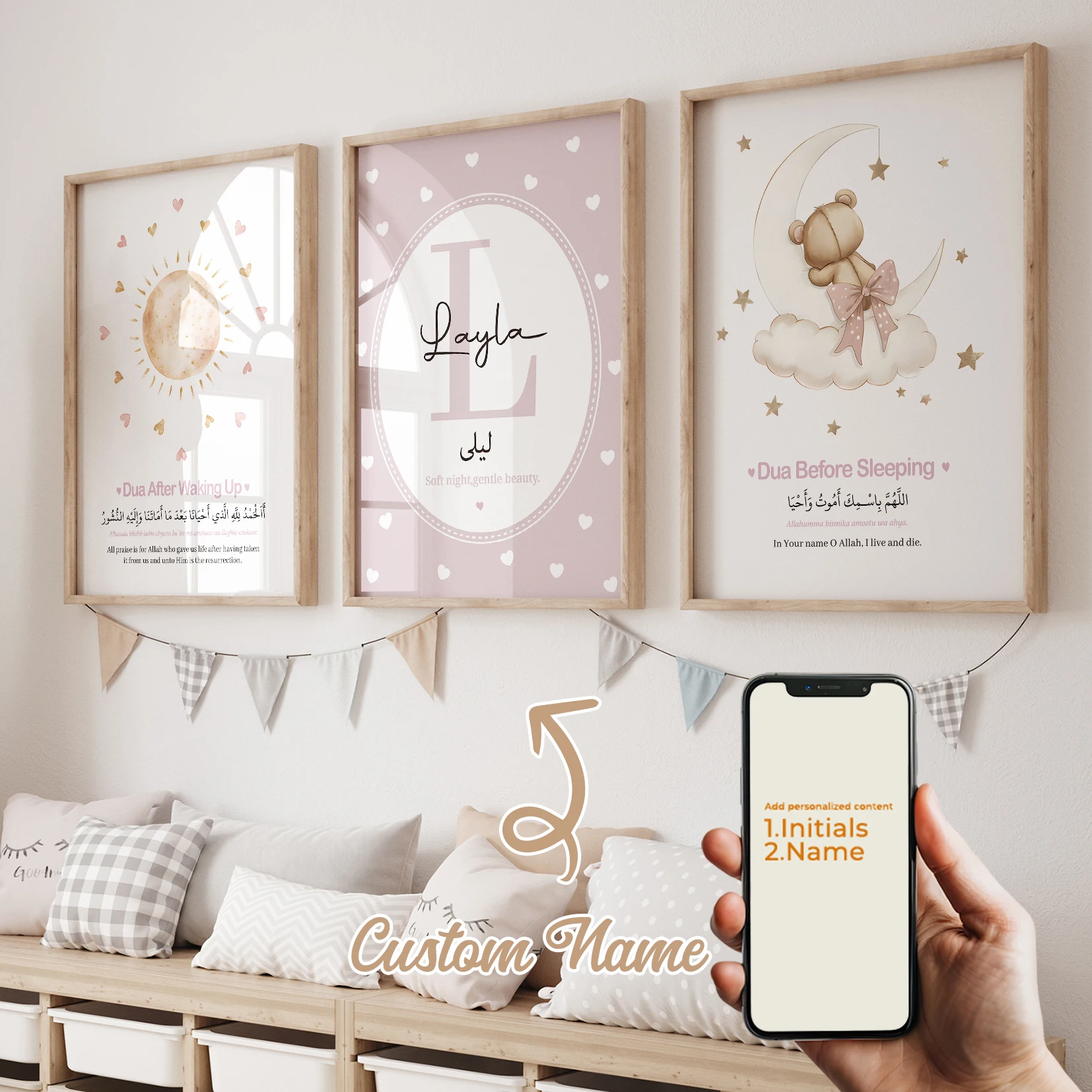 

Modern Personalized Name Custom Teddy Bear Prayer Sleep Wall Art Print Canvas Painting Poster Picture For Kids Room Home Decor