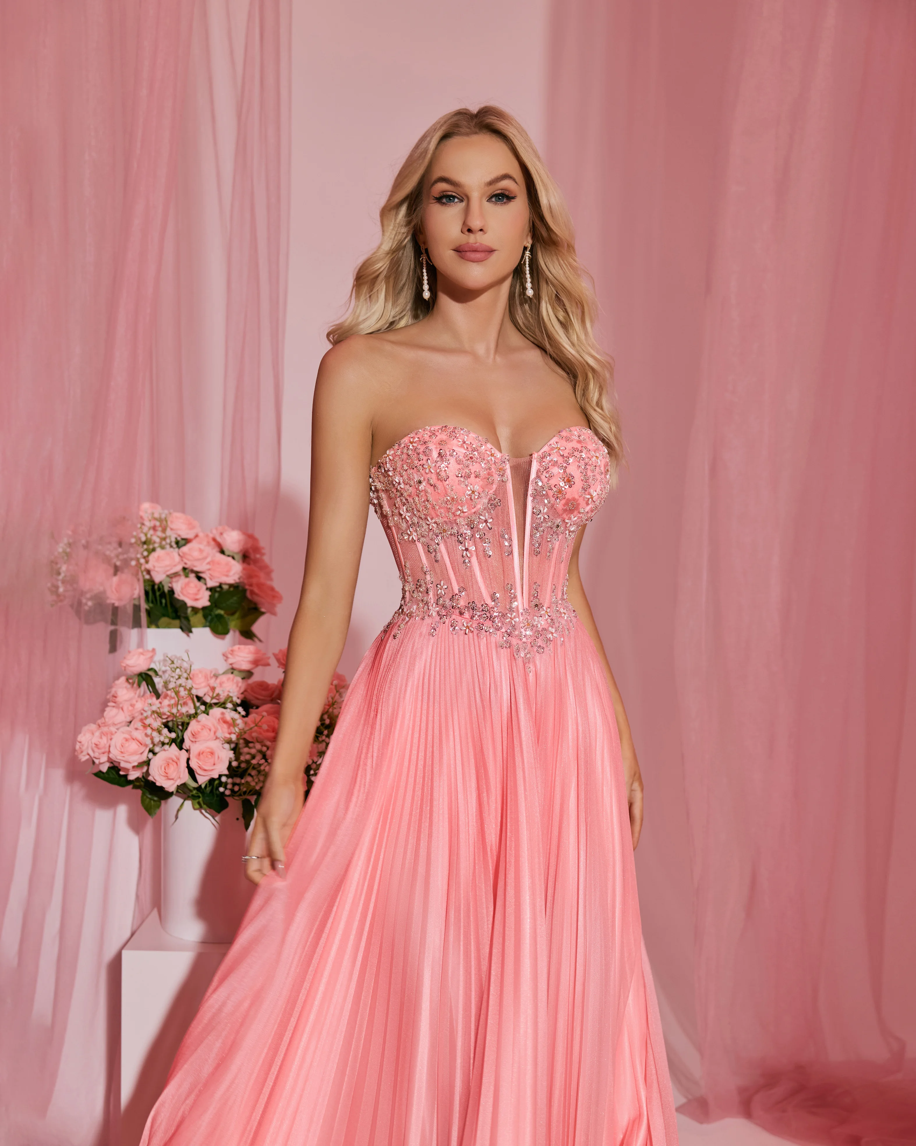 شاليمار تشانغ فساتين الوردي أزياء السيدات فستان سهرة مثير حسب الطلب