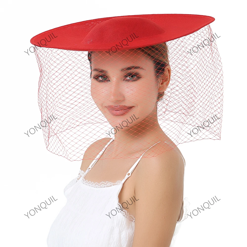 40CM Veil Fascinator Hats Headband Women Elegant Derby Pillbox Fascinator Femme Mariage Derby Millinery Cap Event Fascinators