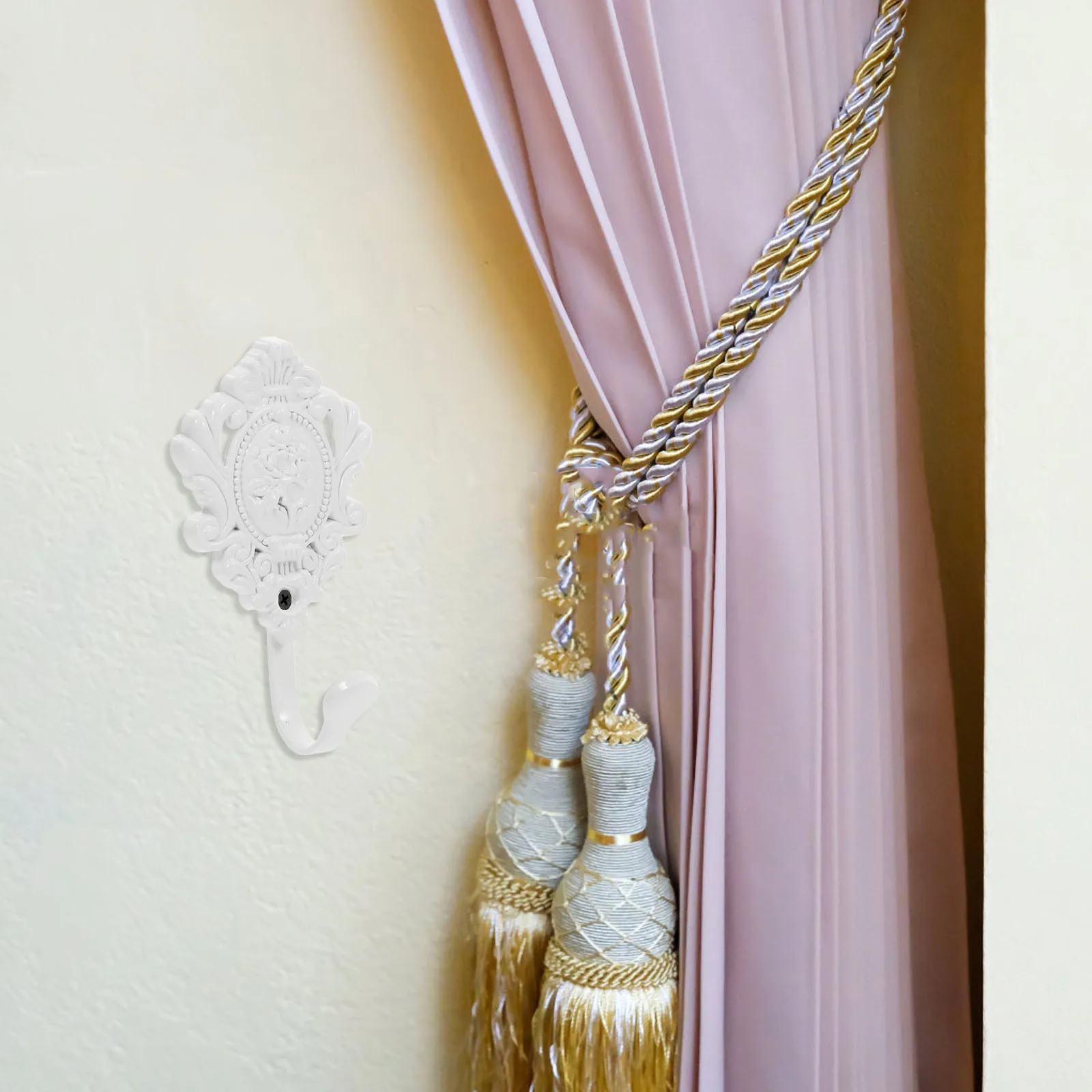 

2Pcs Stylish Zinc Alloy Curtain Side Holders Vintage Inspired Wall Mount Tieback Hooks for Curtains Towels Belts Home Office