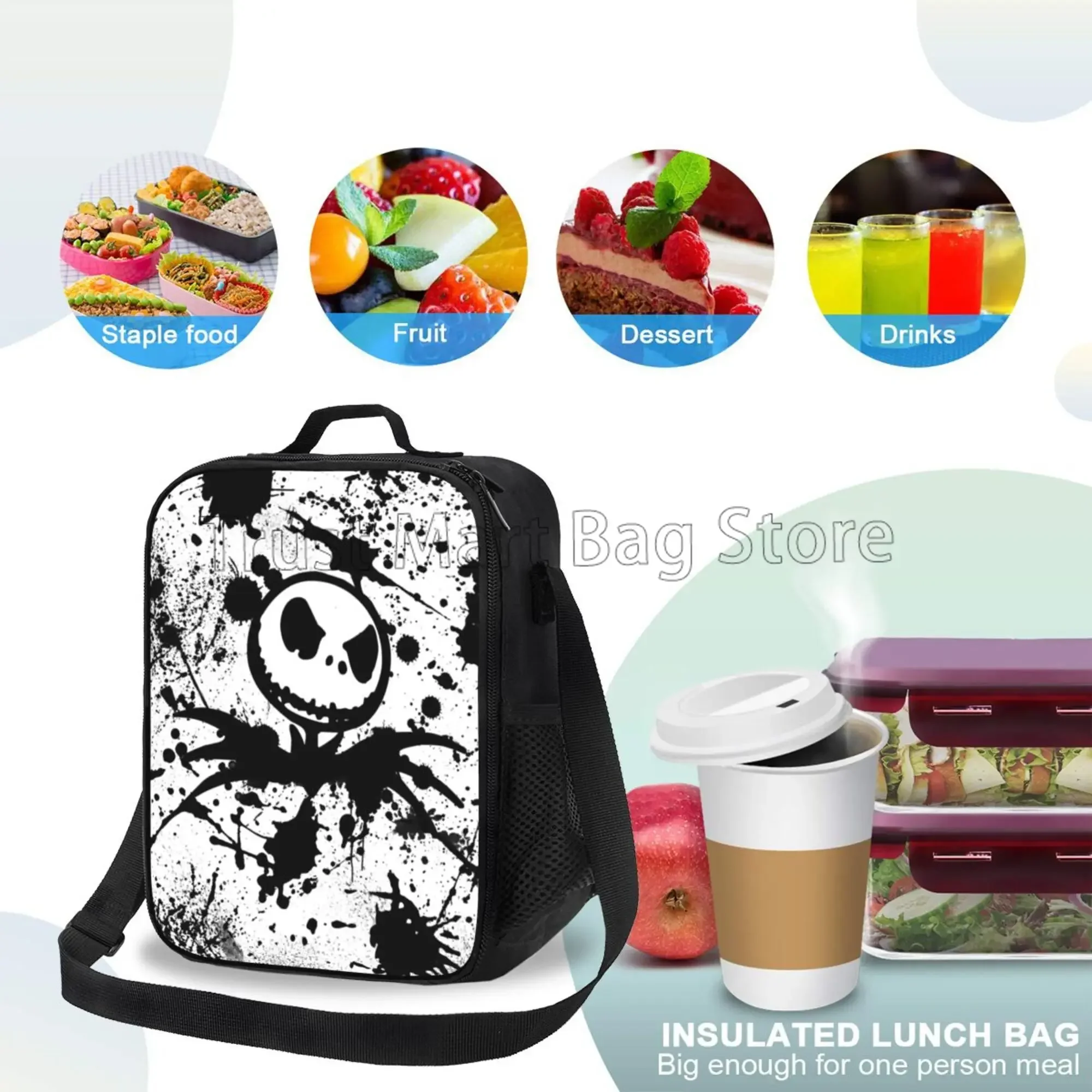 Horror Halloween Christmas Insulated Lunch Bag Portable Thermal Lunch Containers Reusable Cooler Tote Bag for Work Picnic Travel