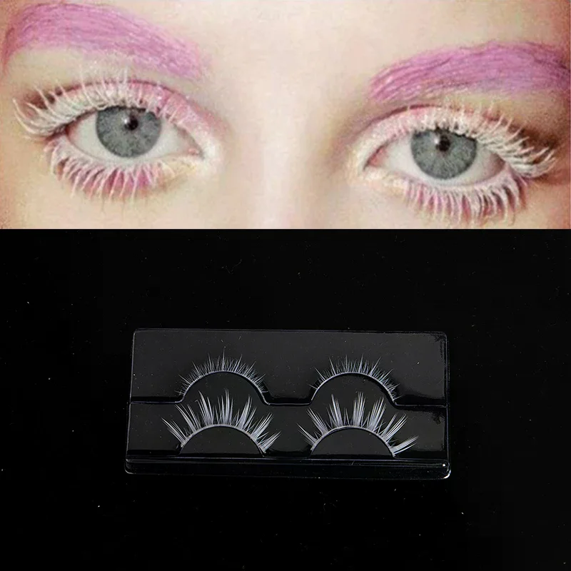 /YOV/2 Pairs White Upper & Lower False Eyelashes Soft Wispy Eyelashes Extension Tools