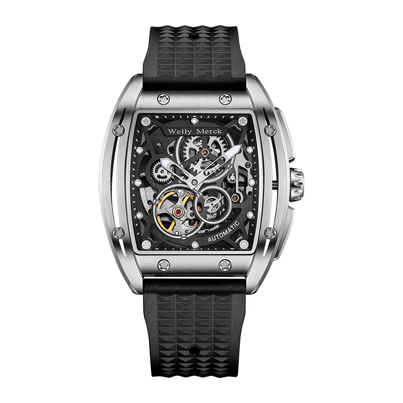 WM Watch Automatic Mechanical Watches Man Skeleton Stainless Steel Sapphire Crystal Tonneau Welly Merck Watch WM083