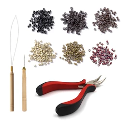 Kit d'outils pour extensions de cheveux, 1203 pièces, noir, marron foncé, marron clair, or, micro anneau, perles, 1 micro pince, 1 crochet, illac traction