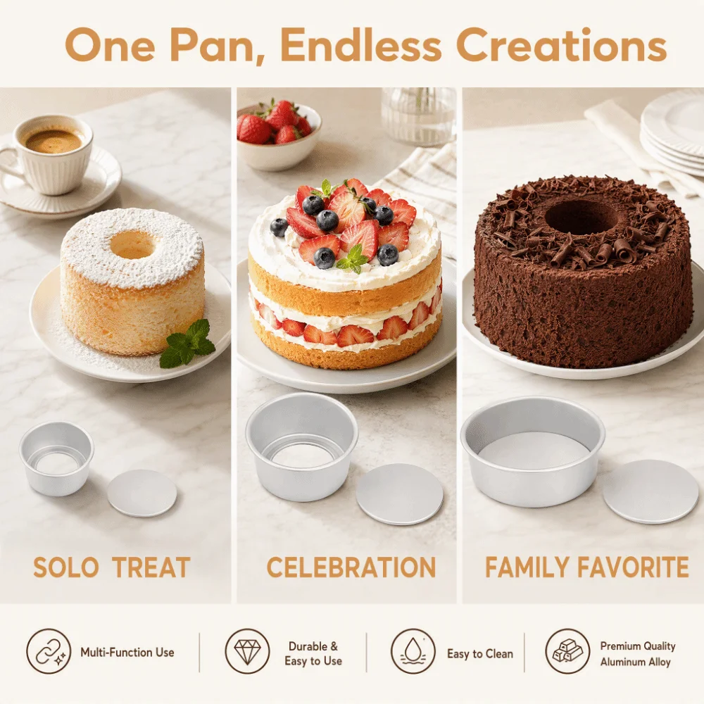 3pcs 4/6/8 Inch Round Cake Pan Aluminum Alloy Anodized Finish Chiffon Cake Pan Deep Tall Removable Bottom