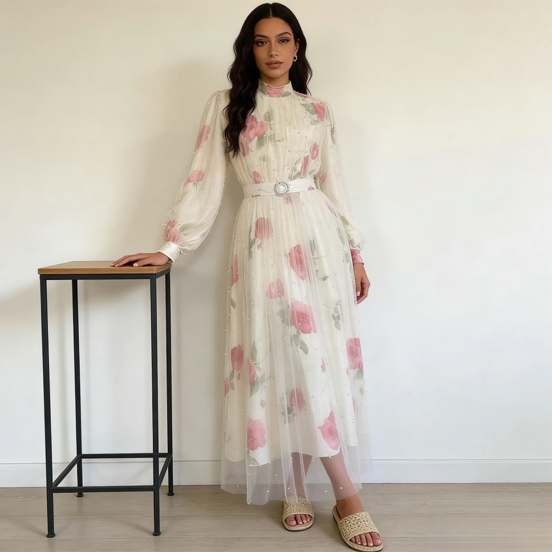 

Eid Dress Muslim Party Women Abaya Jalabiya Flower Vestidos Largos Kaftan Ramadan Vestidos Morocco Dubai Jalabiya Arab 2026