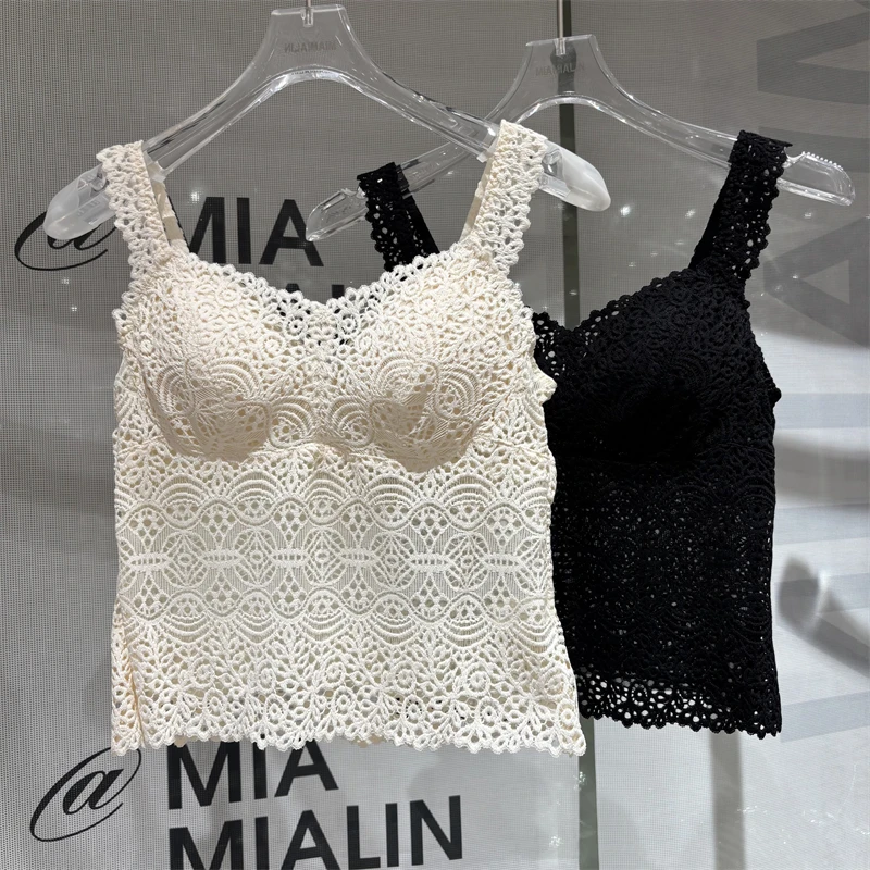 Miaolin 9524 Chaleco con tirantes de encaje Ropa interior para mujer Copa de una pieza Sexy Bal Brtte Top versátil Sle francés Slim Fit