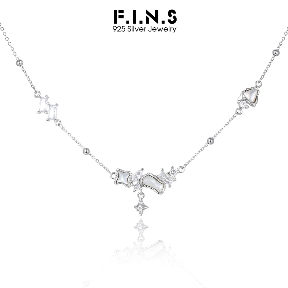 

F.I.N.S оригинальное ожерелье из стерлингового серебра 925 пробы с белой ракушкой и цирконием, подвески со звездами и геометрическим рисунком для женщин, цепочка на ключицу, ювелирные изделия