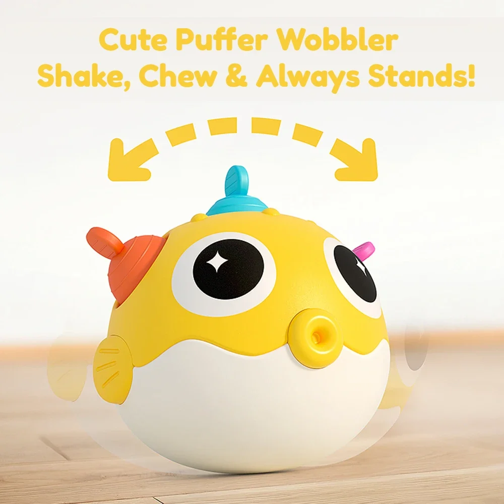 Kugelfisch Kinder Roly-Poly Rassel mit Beißringknopf Motorik Hand-Auge-Koordination Frühes Lernspielzeug Neugeborenes Geschenk