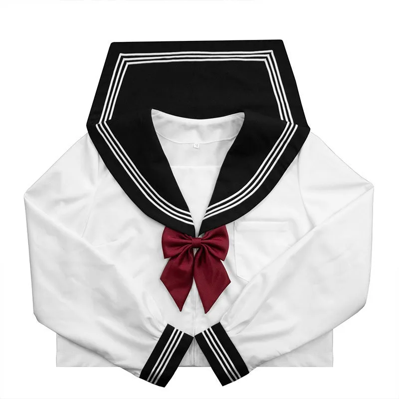 JK School Uniform Collar Sailor Suit, Sweet Three-Line Design, Japanese College Style for Graduation Photo & Daily Campus Wear
