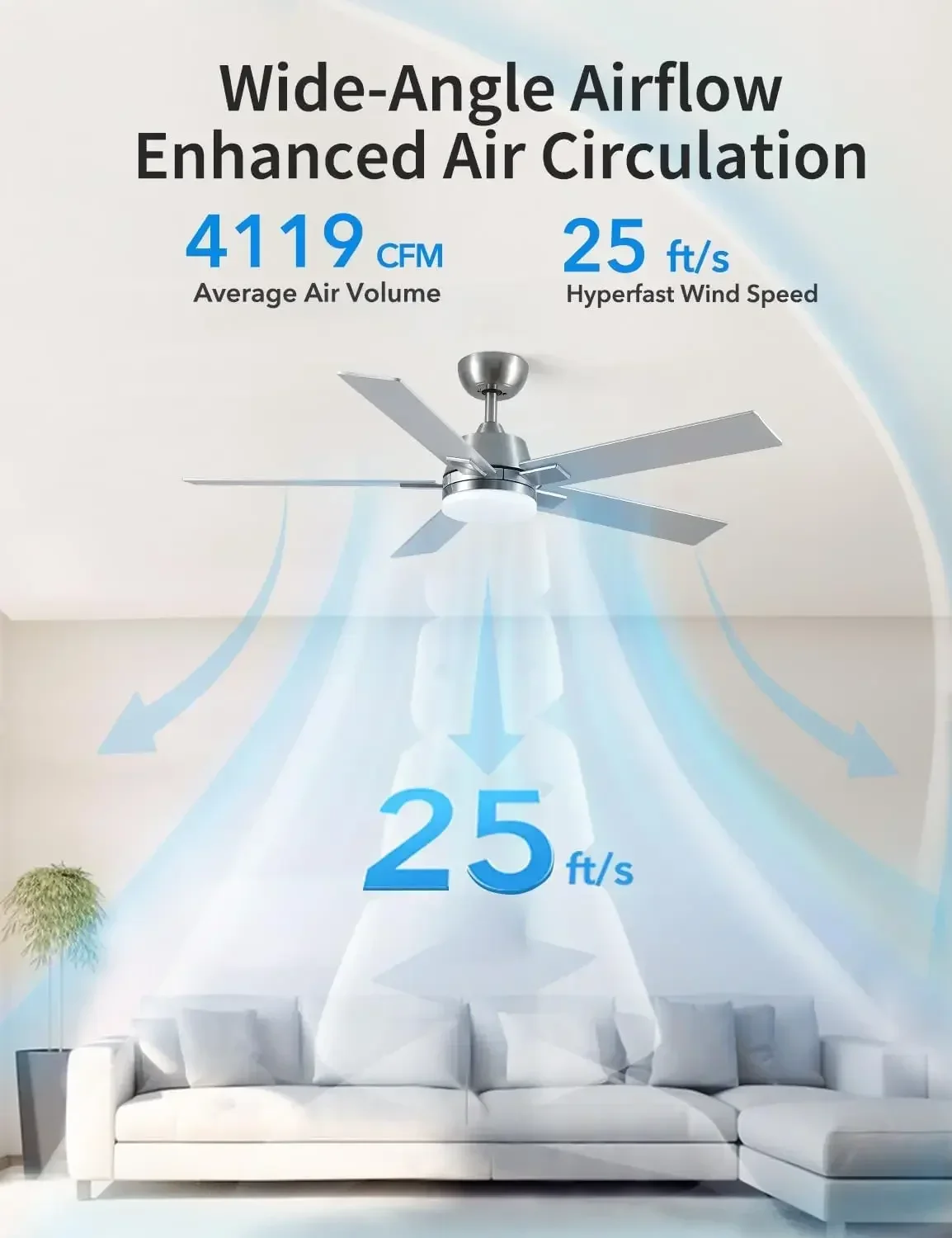 

[Top Quality, Free Shipping!]52 Inch Ceiling Fans with Lights and Remote, Brushed Nickel Ceiling Fan, 6 Speed Reversible DC Moto