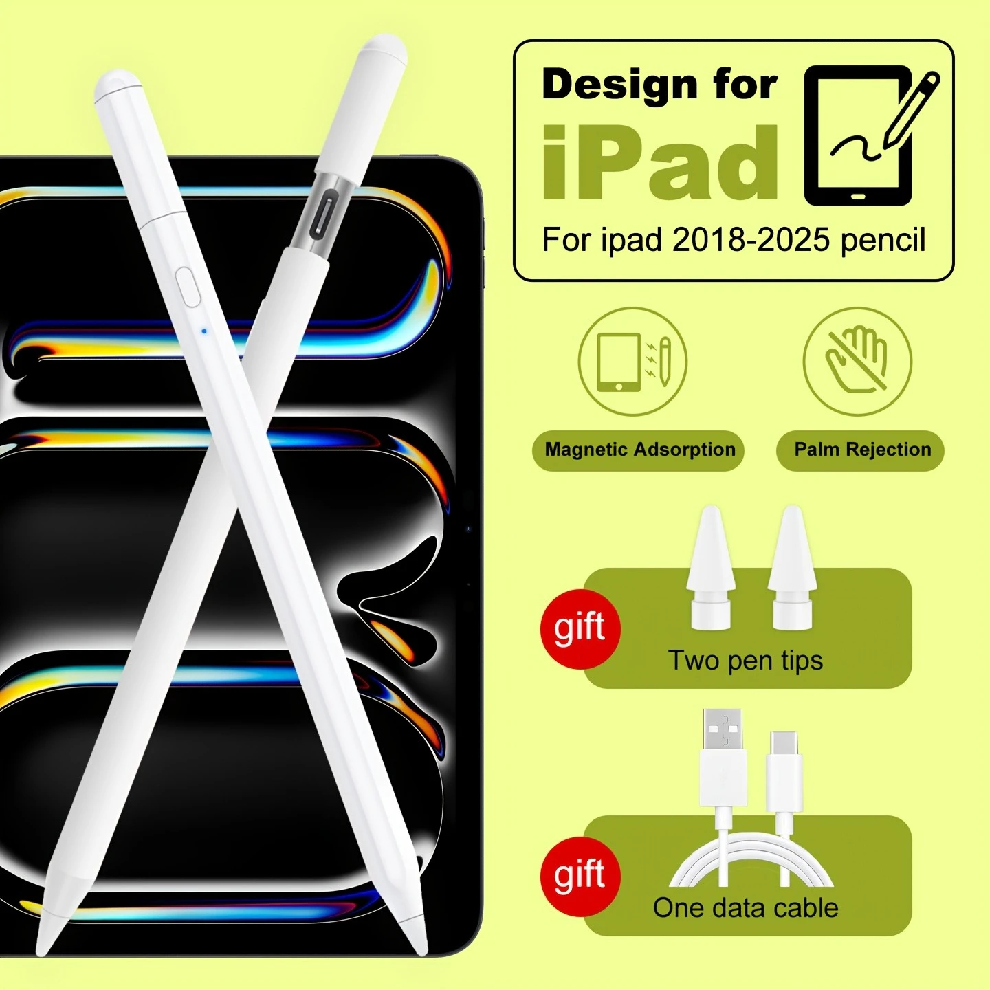 

For Apple Pencil for iPad Air 6 2024 Air5 4 iPad Pro 11 12.9 Hidden Charging Port Battery Display Tilt Pressure Palm Rejection