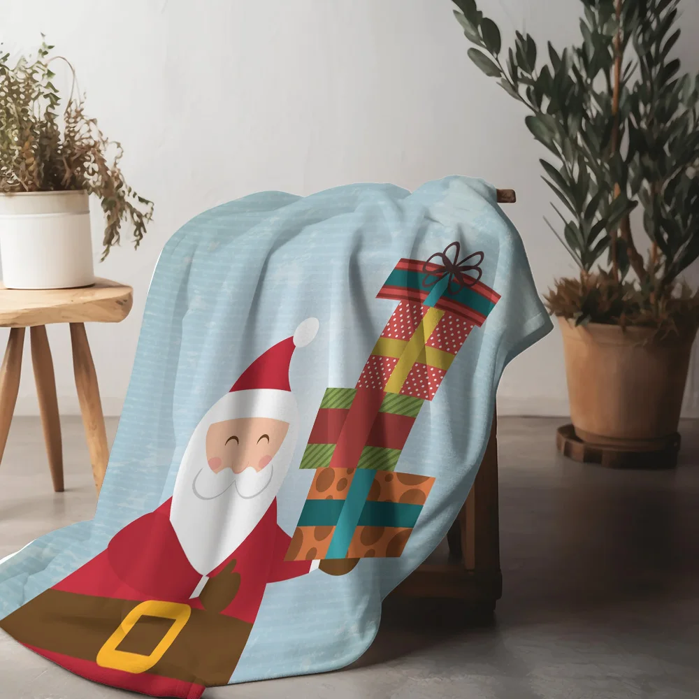 TU Santa Claus Throw Blanket Cozy Christmas Gift Reindeer Festive Holiday Decor Soft Warm Flannel Blanket Bedding Living Room