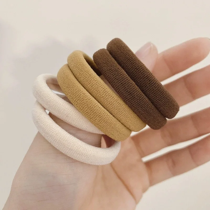 20/200pcs Girls 4.5cm Basic Nylon Hair Rope Rings Sweet Khaki Brown High Elastic Hairbands Ties Ponytail Holders Headbands