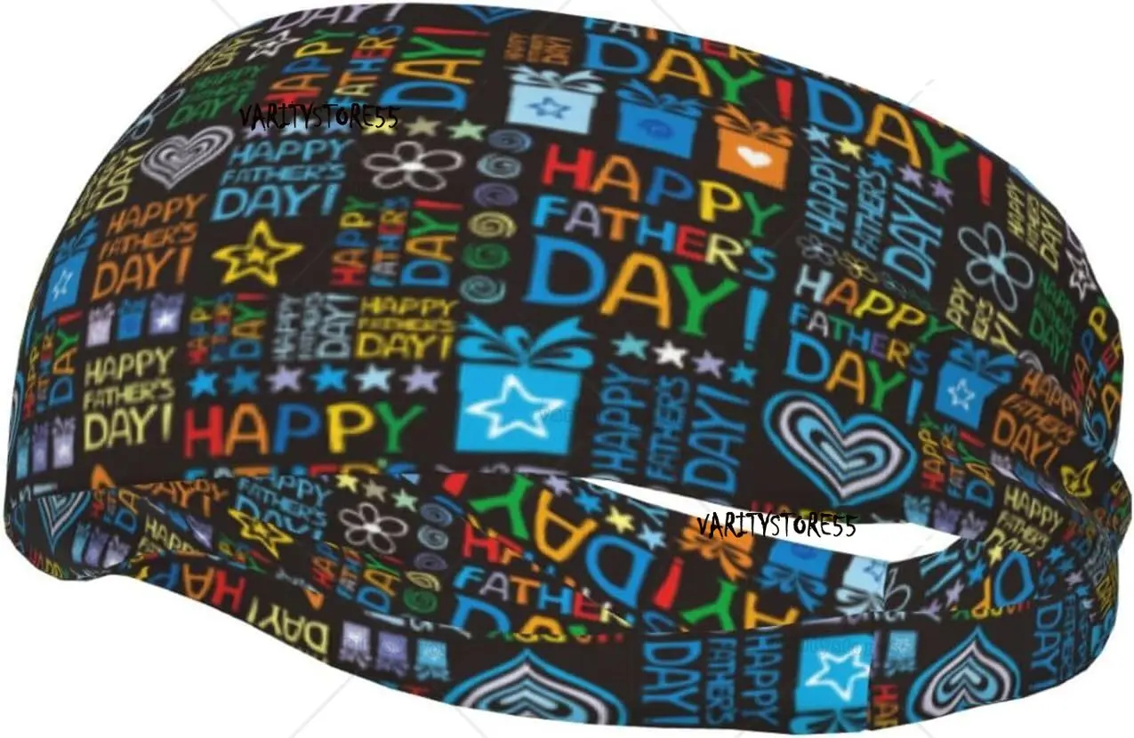 

Happy Father Day Print Sports Headband for Men Wome Reused Washed Mens Headband Sweat Bands for Running Yoga Fitness Workout