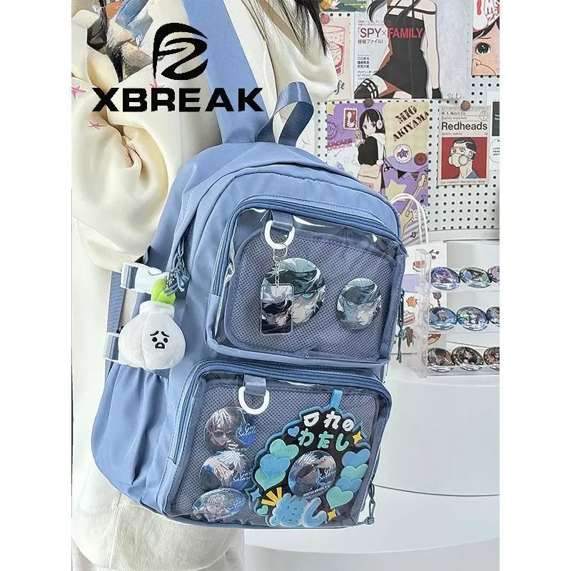 Solid Color Backpack with Transparent Pocket Ita Bag Casual Backpacks School Bag School Backpack Teenage Youth Backpacks