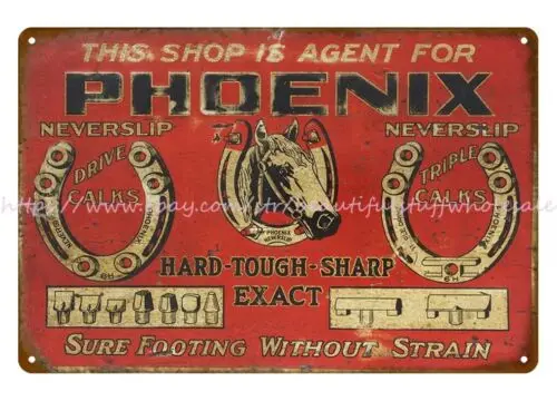 Phoenix Horseshoe Caulks metal tin sign garden garage signs