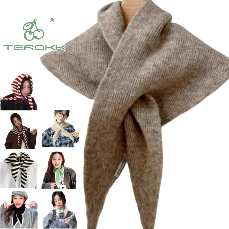 

Ветрозащитный утеплитель для шеи, треугольный вязаный шарф, вязаная холодостойкая шаль, осень-зима, многофункциональный теплый шарф с крестообразным вырезом