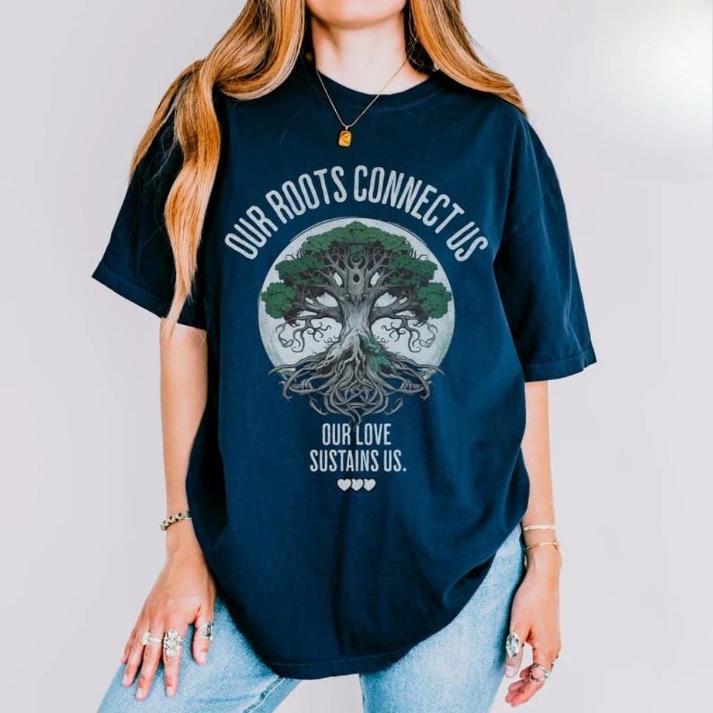 شجرة الحياة للجنسين الملابس مصبوغ امرأة تي شيرت الوحدة السلام اتصال الروحي المطبوعة تي شيرت طبيعة عاشق خمر قميص #2