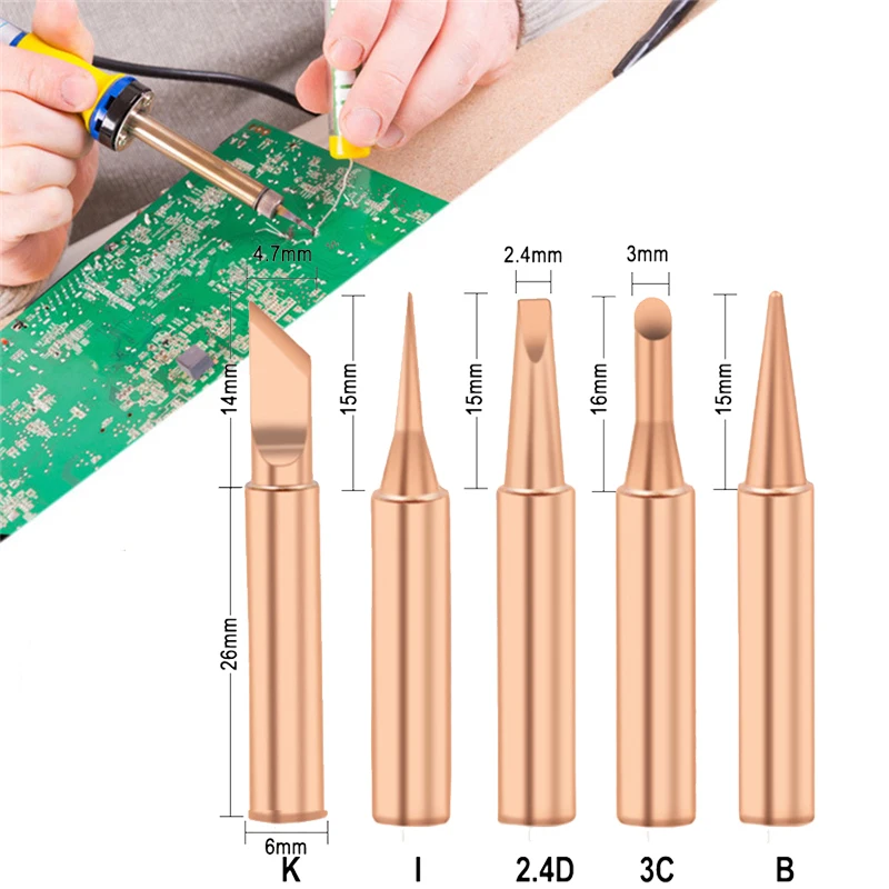 5Pc I+B+K+2.4D+3C Soldering Iron Tip Pure Copper 900M Soldering Iron Head Set Inside Hot Bare Copper Electric Soldering Iron Tip