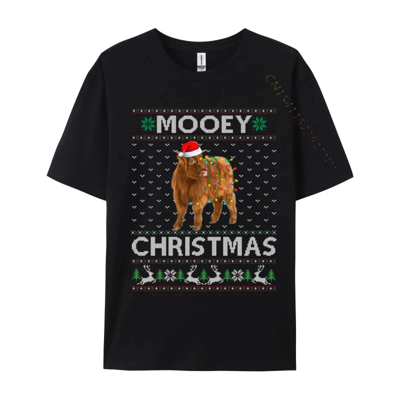 Mooey Christmas Santa Highland Cow Farmers Ugly Xmas T-Shirt Geek Tees 100% Cotton Fabrict-Shirt Top Quality