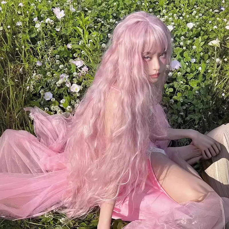 Anime NANA Serizawa Layla 코스프레 가발 로리타 걸스 핑크 긴 곱슬 머리 내열성 합성 가발 할로윈 카니발 소품