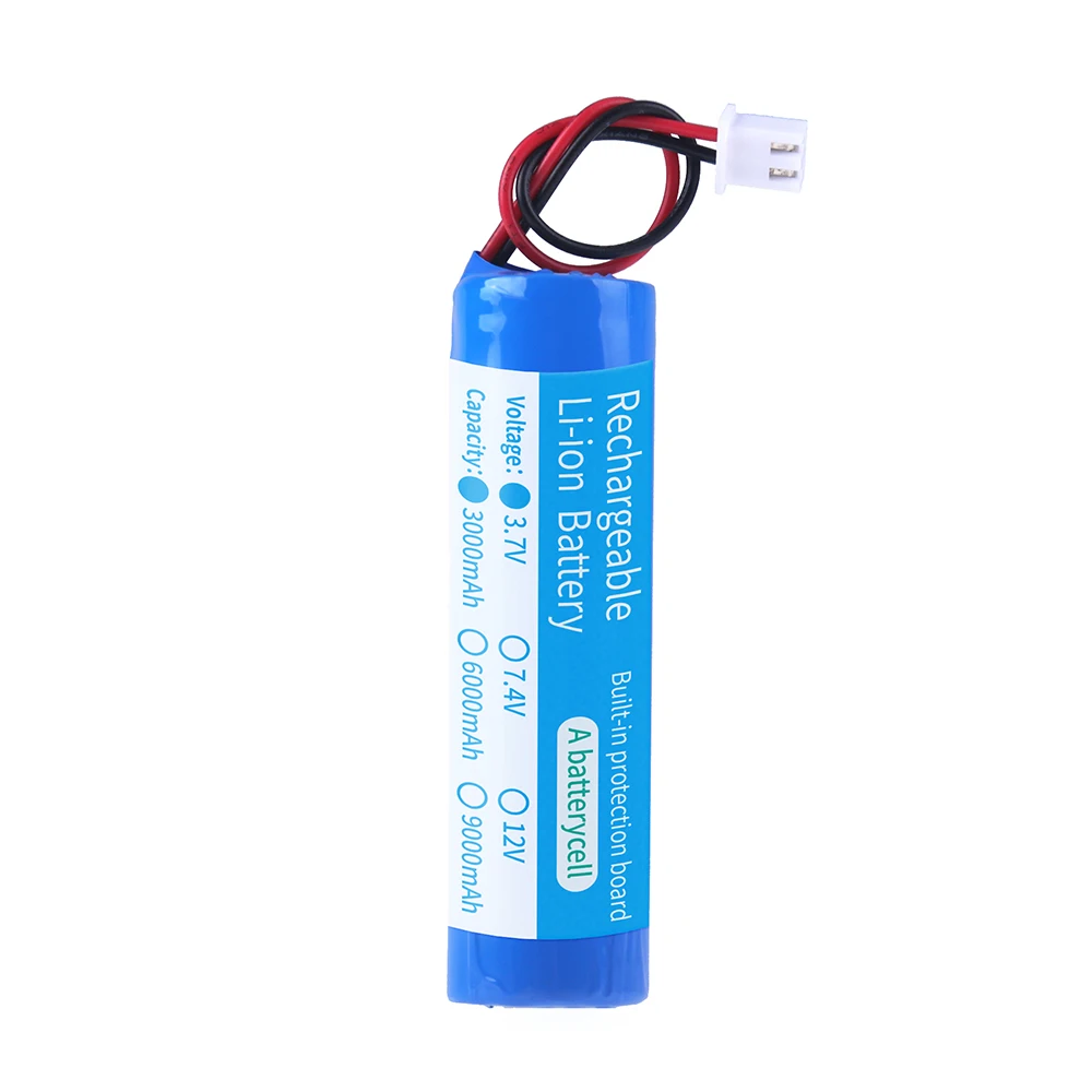 Lithium Battery 3.7V 18650 with XH2.54-2P Plug 6000/9000/12000mAh Rechargeable battery For Fishing LED Light Bluetooth Speaker