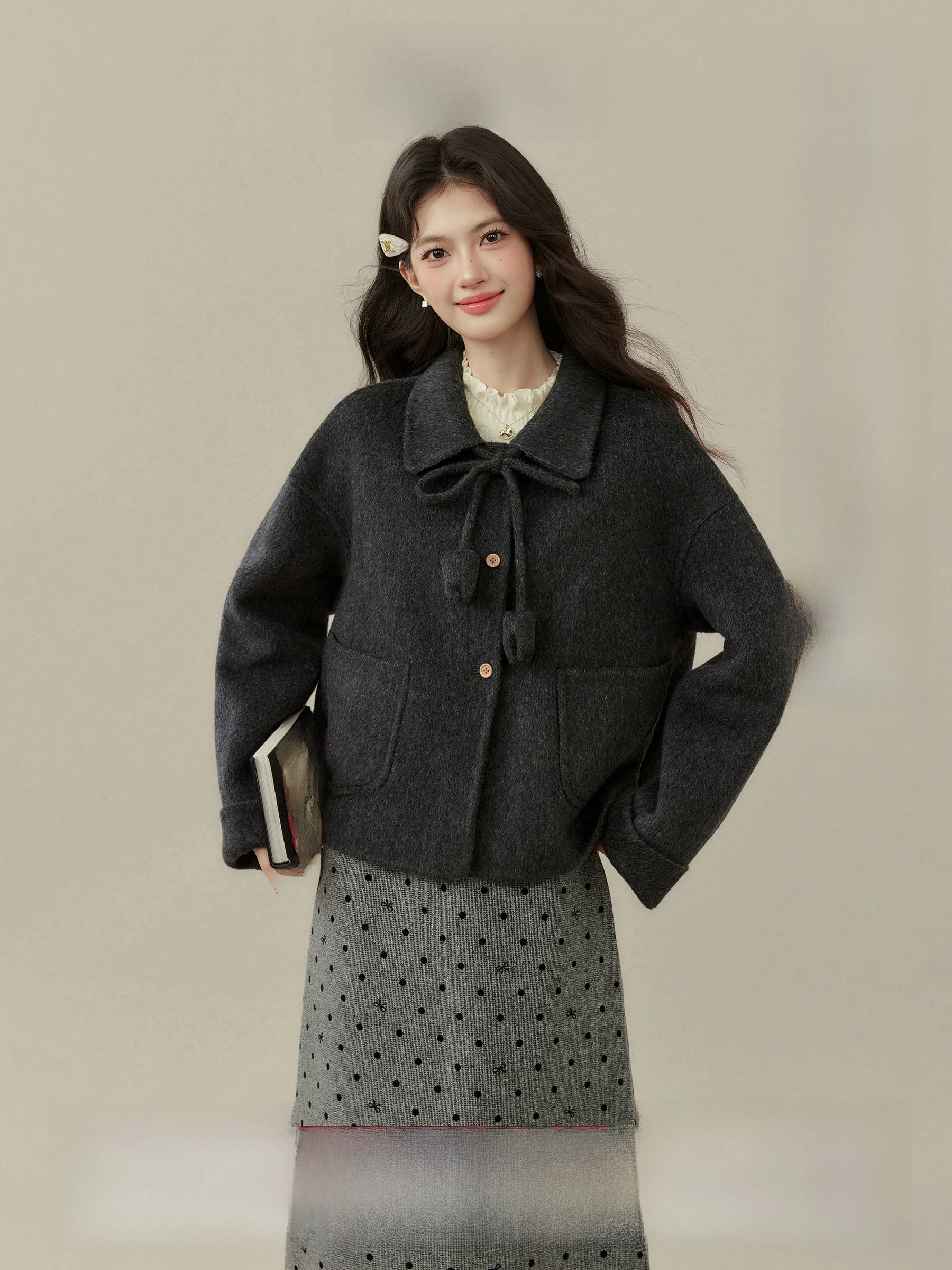

ort Double-Sided ey Woolen Coat Doll Collar Women's Faion Cleanfit Sle Online Exclusive Winter Youth Regular Thin