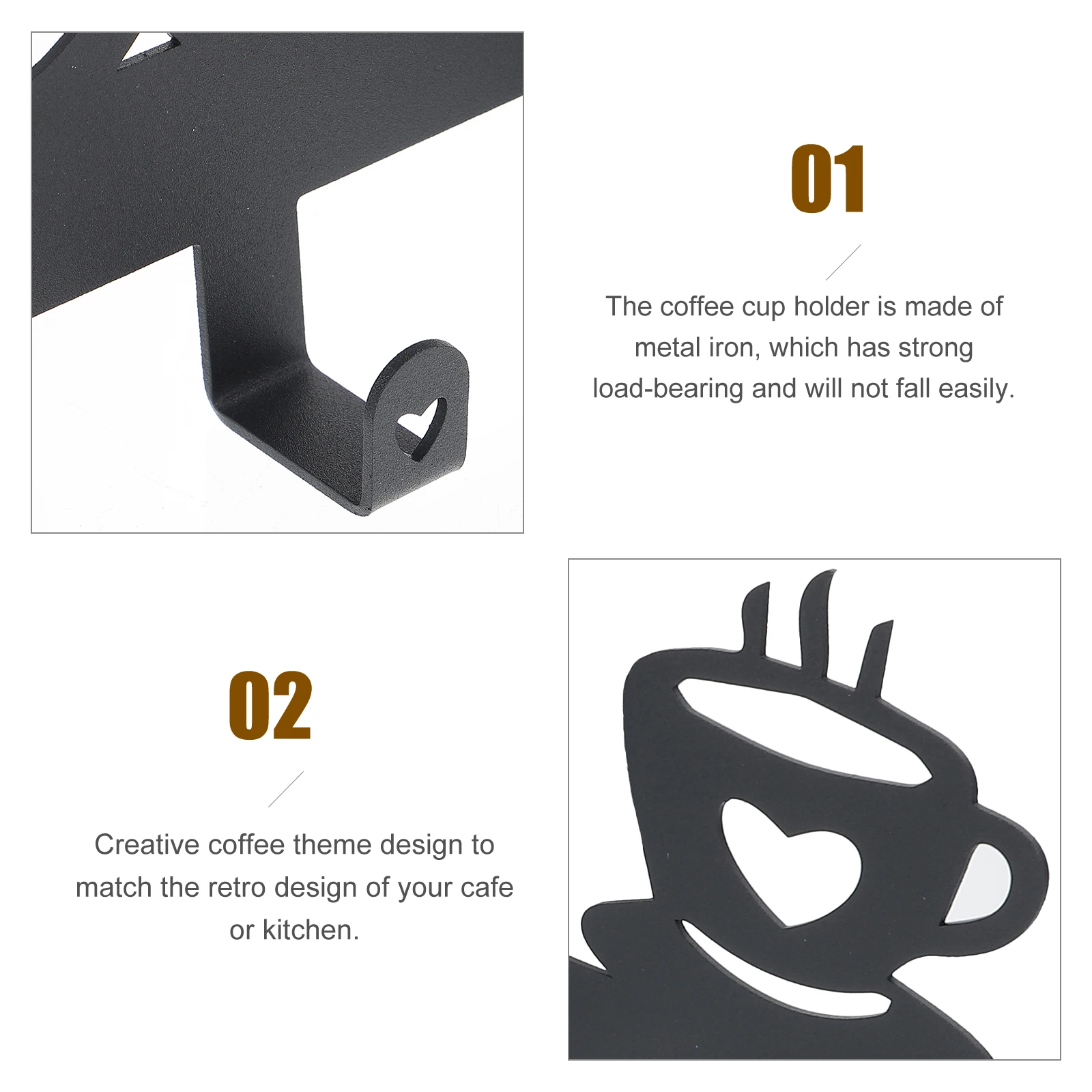 

Coffee Cup Holder Wall Mounted Mug Rack Kitchen Supply Storage Black Iron Strong Load Vintage Cafe Theme Display Hook
