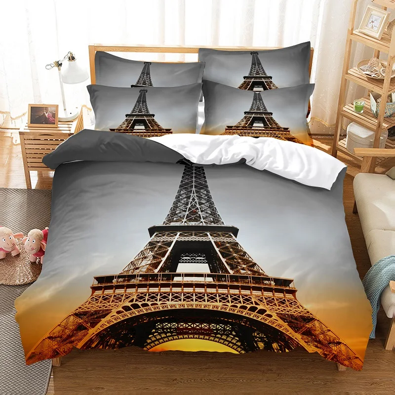 Imagem -03 - Torre Eiffel Cama Duvet Cover Conjunto 3d Impressão Digital Cama Linho Design de Moda Cobertura Consolador Conjuntos de Cama Conjunto de Cama