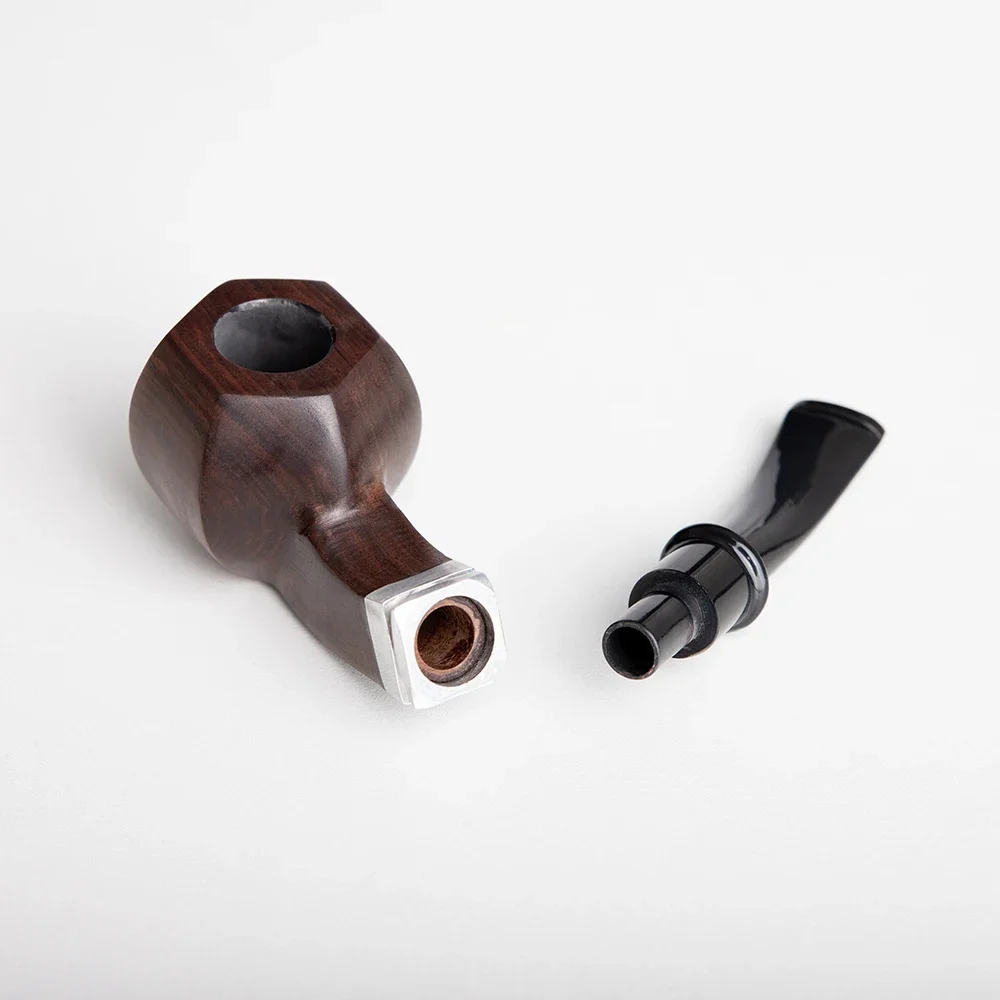 Ebony Handmade Smooth Tobacco Pipe 9mm Activated Carbon Filter Wood Smoking Pipes Cigar Tube Smoke Cigarette Smoking Accessories