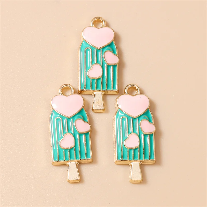 Leslie 20 Stück 10x24mm Bunte Süße Eiscreme-Anhänger Emaille-Eisstiel-Anhänger für Ohrringe, Halsketten, Schmuckherstellung Zubehör – Detail 7