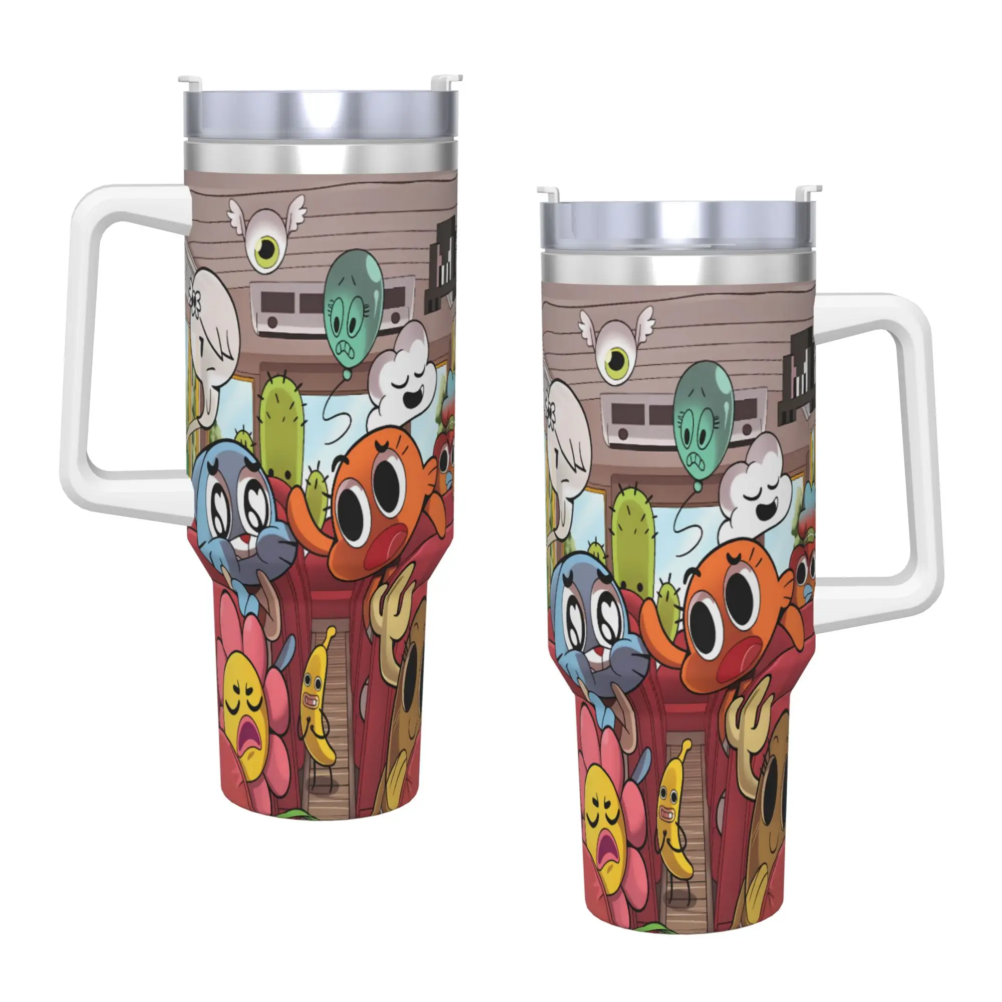 بهلوان من الفولاذ المقاوم للصدأ كوب أكواب العالم المذهل من Gumballs مع شفاطات للشاطئ وزجاجة مياه باردة وساخنة للحفاظ على الحرارة #2