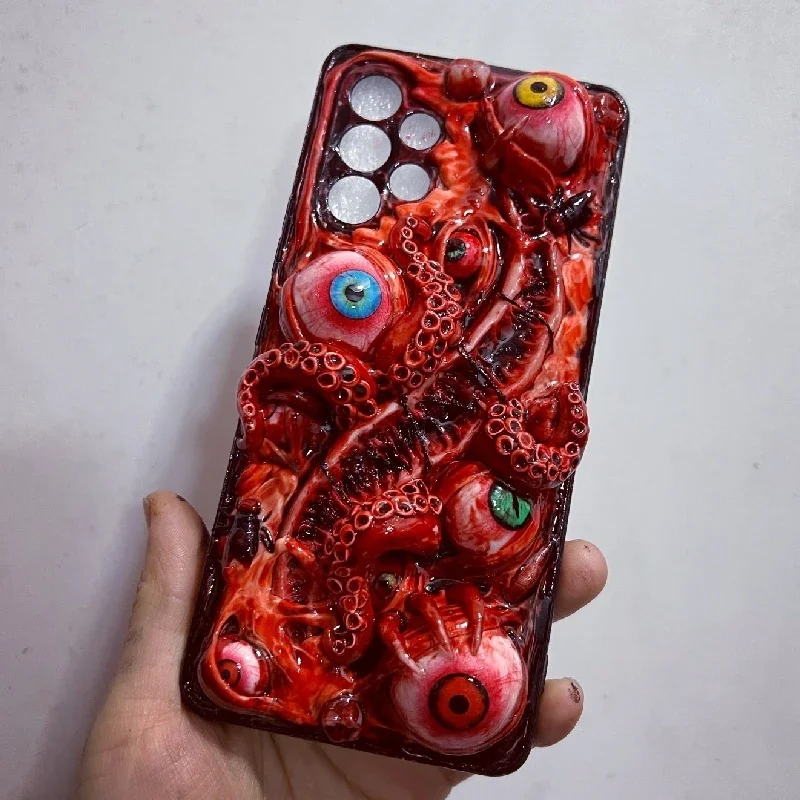 

4128 Original 3D Handmade Mobile Phone Case Bloody Cthulhu Eyes Horror Tentacle Wound Gothic Style Mobile Phone Case Custom Gift